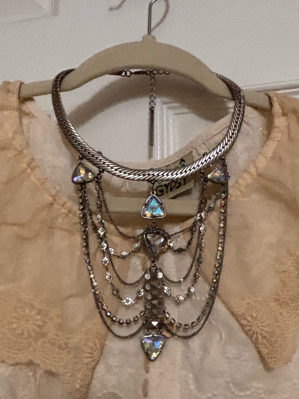 BCBG Silver-Tone Multi-Layer Crystal Necklace with Iridescent Accents
